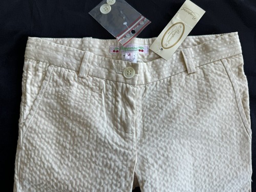NWT SZ 4 Girl BONPOINT Pinstripe Cotton TROUSERS Pants Creme Pink FR Designer - Picture 2 of 7
