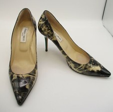 JIMMY CHOO 'Romy 85' patent leather black  cream marble green heel pump sz 40