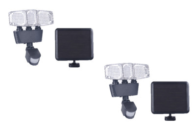 2-Pack Triple Head 182 LED 1300 Lumens Solar Power Motion Sensor Security Light