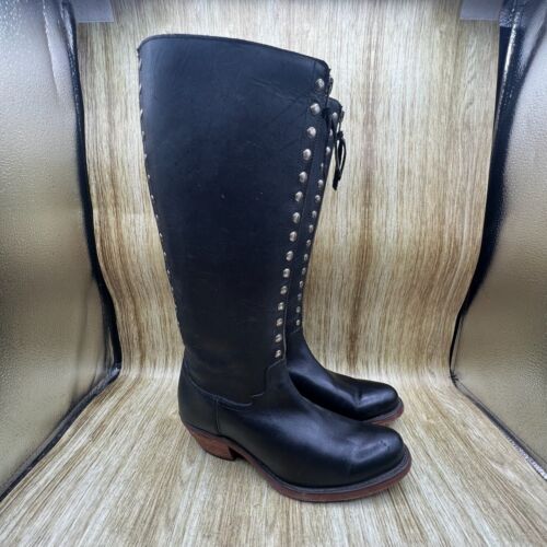 Reba by Justin Leslie Tall Women's Size 8 B Black Leather Boots Knee High 254