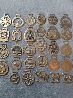 29 Mixed old Vintage Horse Brasses including Antique Victoria crown Job Lot .