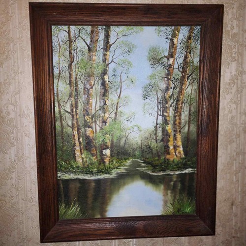 paisaje original escena de arroyo pintura al óleo sobre lienzo enmarcado artista firmado Mari - Imagen 1 de 6