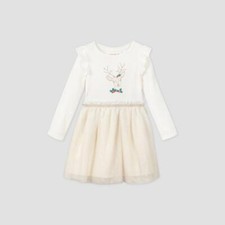 Cat  Jack Toddler Girls' Floral Deer Tulle Cream Long Sleeve Dress Size 18M