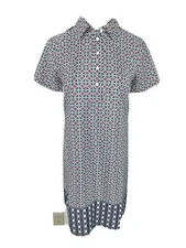 J Crew Factory 0 Petite Women's Geo Print Short Sleeve Shift Button Shirt Dress 