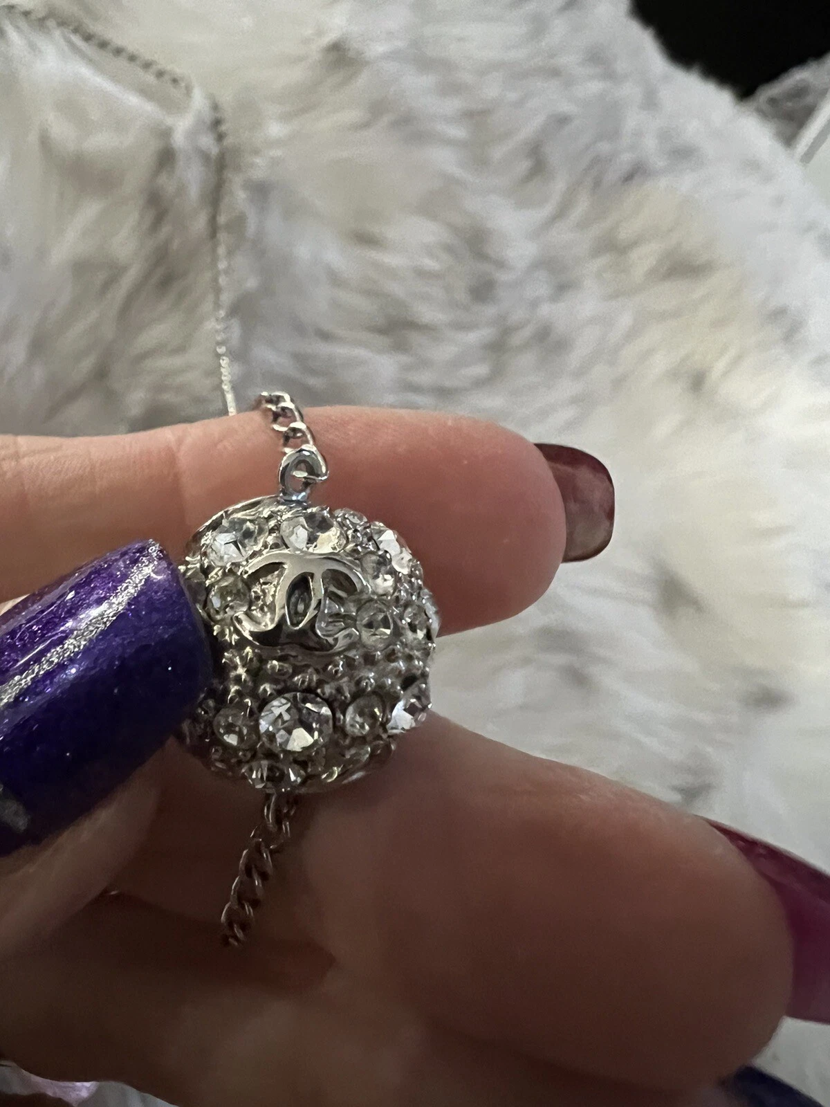 Autentica Collana Argento Logo Chanel CC Cristallo Discoteca