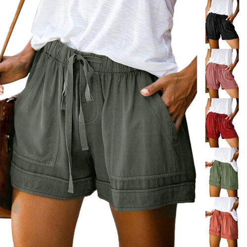 Plus Size Womens Elastic Waist Drawstring Hot Pants Ladies Summer Casual Shorts - Picture 1 of 18
