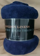 Golden Linens Micro Solid Blue Throw Brand New