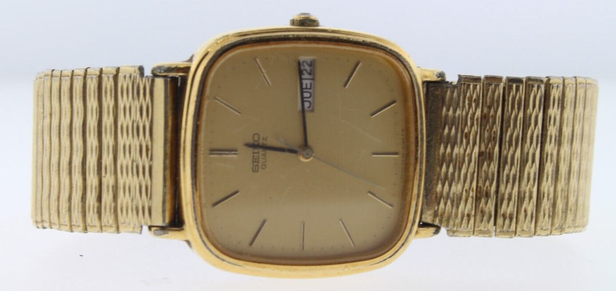 Vintage Gold Tone Seiko Quartz Movement Elastic Band Men's Vintage Gold Tone Seiko Quartz Movement Elastic Band Men's