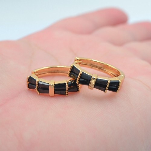 18K Yellow Gold Filled Fashion Rose Red Mystic Topaz Bowknot Huggie Earrings - Picture 11 of 27