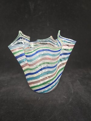 Murano Glass Vetreria Artistica La Fenice Filigrana Hankerchief Vase Confetti 