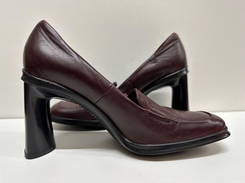 Lungarno women EUR 37/7-7.5 M burgundy leather high heels loafers pumps shoes - Picture 4 of 11