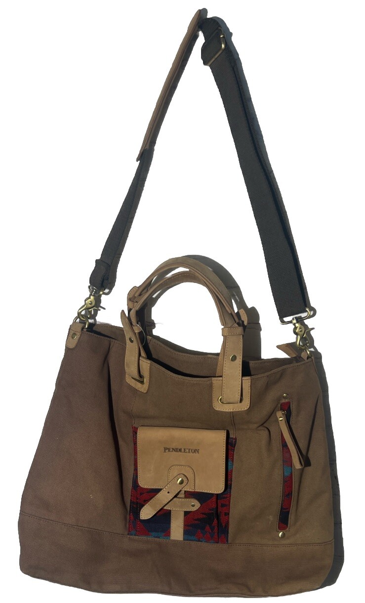 Pendleton Weekender Bag Overnight Tote Bag Shoulder Strap Handbag Brown