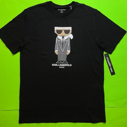KARL LAGERFELD Men’s Short Sleeve T-Shirt Paris Size LARGE Black w/White, Beige - Picture 14 of 16