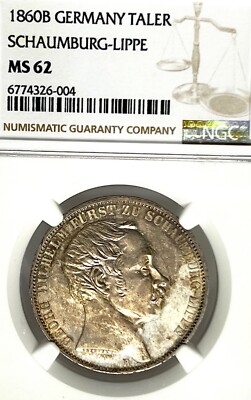 German States Schaumburg-Lippe 1860 Taler Coin Thaler NGC MS