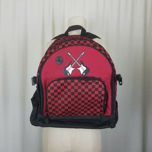 red checkerboard backpack