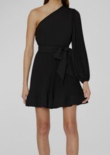  395 Milly Women's Black Linden Pleated One-Shoulder Mini Dress Size 2