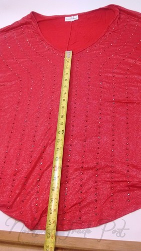 Fashion Bug Red Jewel Front Very Large Size Kimono Shirt Bejeweled Black Gems - Picture 12 of 12