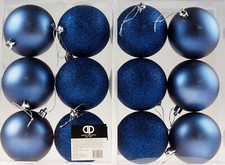 Midnight Blue Navy Christmas Tree Baubles Decorations (Set of 12)