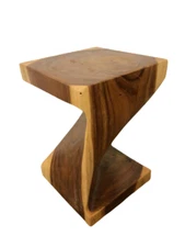 Acacia Wood Z Twist Stool 12 X 12 X 18 in Teak Oil | Side Table | Plant Stand