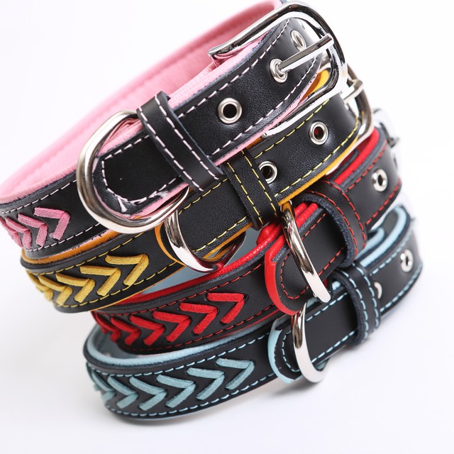 Braided Custom Personalized Dog Collar Leather Padded Dog Pet ID Name