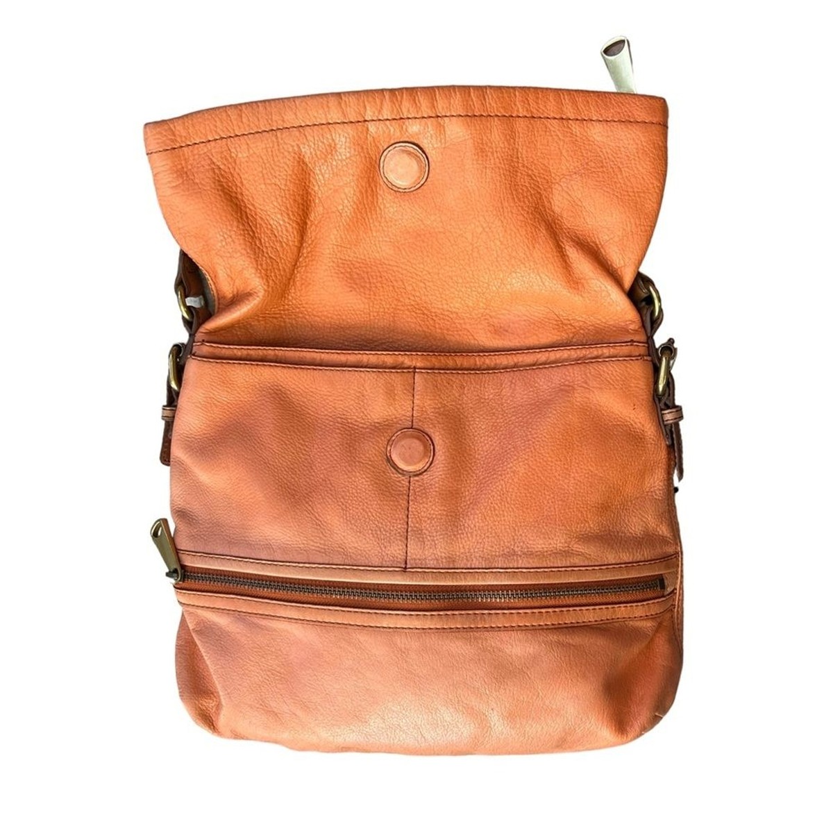 FOSSIL Explorer Orange Tote Leather Brown Foldover Messenger Crossbody FOSSIL EXPLORER Orange Leather Foldover Crossbody Tote  main image 2