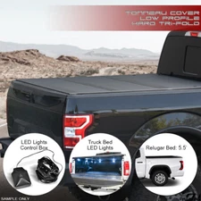For 2022-2024 Tundra 5.5 Ft Bed Lo Pro Aluminum Hard Tri Fold Tonneau Cover+LED