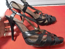 PFR Nine West Jewellite Strappy Black Leather Platform Stiletto Heel Sandals 9.5