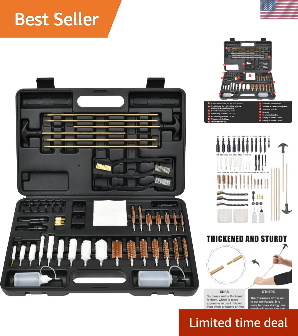 Universal Gun Cleaning Kit with Brass Rods & Brushes - Compact Storage Solution