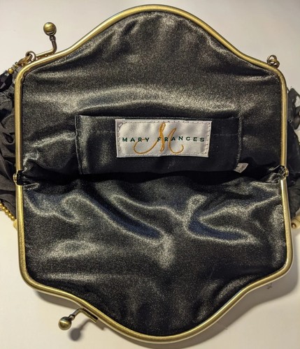 Black Silk MARY FRANCES Evening Purse Handbag Bag, Natural Stones & Beads, New - Picture 5 of 11
