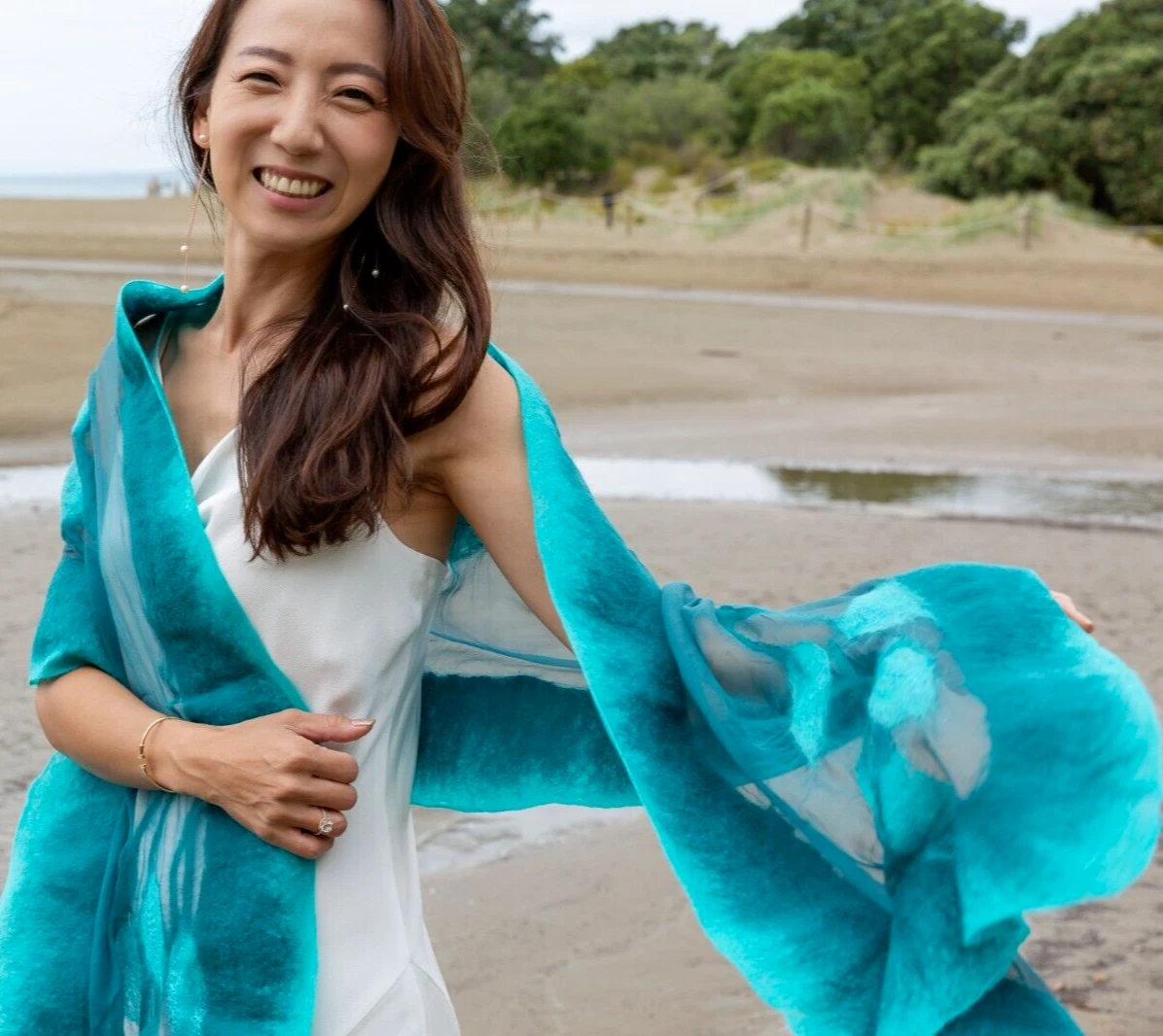 Silk scarf, shawl merino wool from New Zealand, for dress, for wedding, wrap