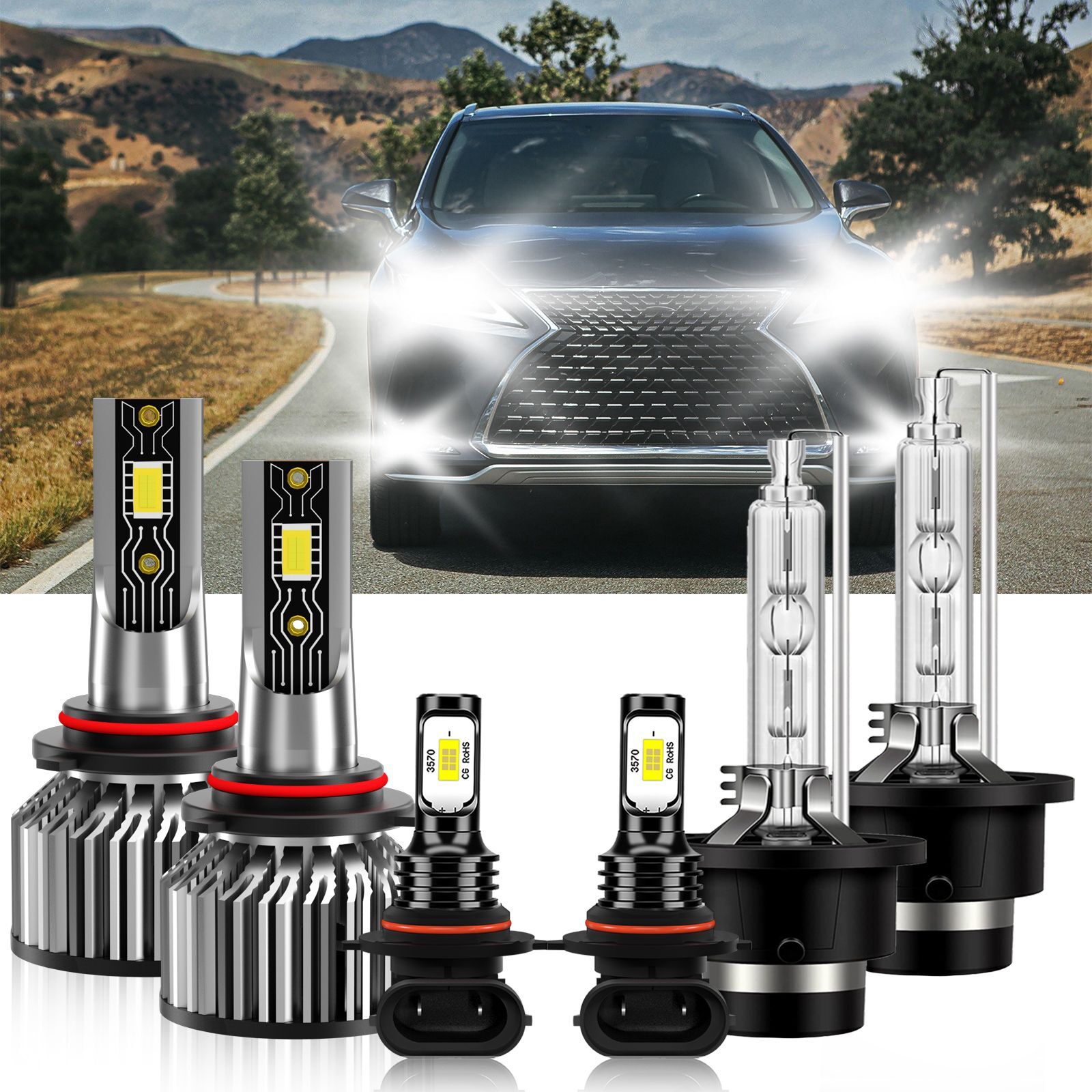 For Lexus RX330 2004-2006 6x Combo LED HID Headlight+Fog Lights Bulbs Kit White