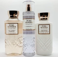 3 PCS  BATH & BODY WORKS PURE WONDER SHOWER GEL, BODY MIST & BODY LOTION NEW!
