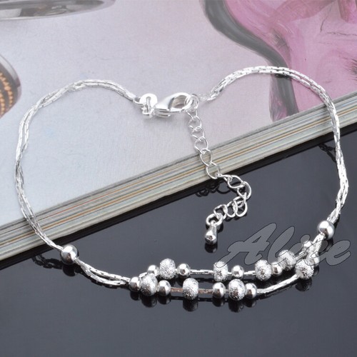 Ankle Bracelet Plated 925 Silver Anklets For Women Barefoot Sandals Jewelry Bead - Picture 6 of 9