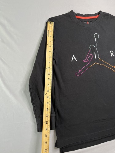 Air Jordan Shirt Youth Large 12-13 Black Colorful Embroidered Logo Long Sleeve - Picture 11 of 14