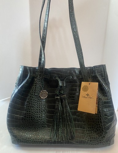 Patricia Nash Green Croc Embossed Drawstring Leather bag/tote 10th Anniversary