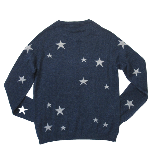 NWT Philosophy Cashmere in Washed Denim Heather Flannel Star Crewneck Sweater M - Picture 4 of 4