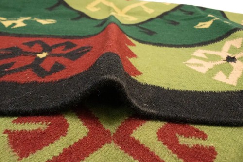 Hand-Woven Geometric Dhurrie Rug Green Contemporary Oriental Carpet 5'5X8'4 ft - Picture 18 of 18