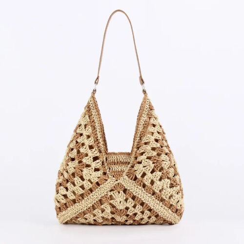 Mujer Bolso de Mano de Paja Gran Capacidad Vintage Bolso de Hombro Bolso de Mano Verano Playa - Imagen 8 de 10