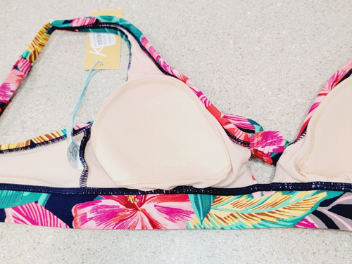 Top de bikini Kona Sol para mujer talla pequeña con lazo delantero - colorido floral tropical - Imagen 8 de 12