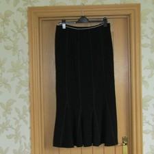 Clothes Line London smart black panel skirt white stitching kick pleats maxi 12