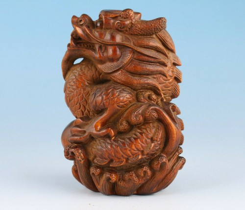 Netsuke Chinese Boxwood Handwork dragon Statue tea pet fengshui - Afbeelding 1 van 7