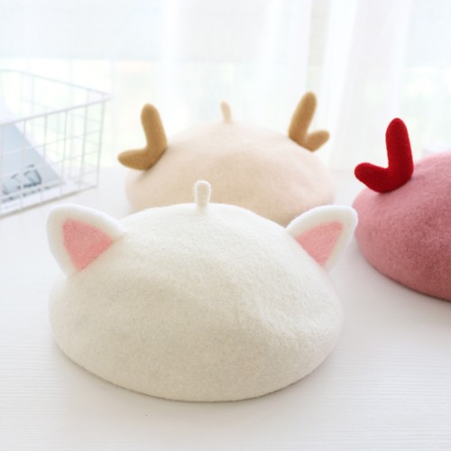 Lady Sweet Cat Bunny Ear Beret Caps Lolita Painter Hat Retro Wool Warm Handmade - Picture 2 of 19