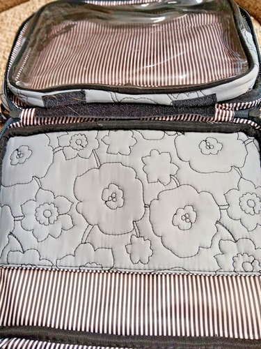 Thirty One grau gesteppt Mohn Doppelreißverschluss Kosmetiktasche Reise Organizer - Bild 3 von 4