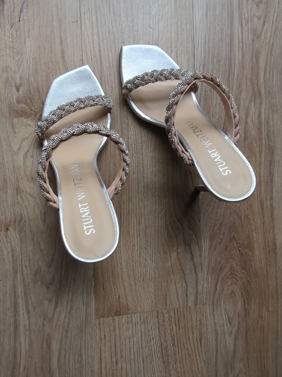 Stuart Weitzman Addison Aleena 100 Crystal Braided Strappy Heel