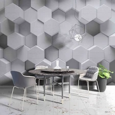 3D Geometric Pattern Gray Self-adhesive Removeable Wallpaper Wall Mural1