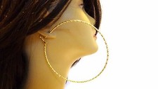 LARGE HOOP EARRINGS SIMPLE THIN TEXTURED GOLD OR SILVER TONE 4 INCH HOOP EARRING