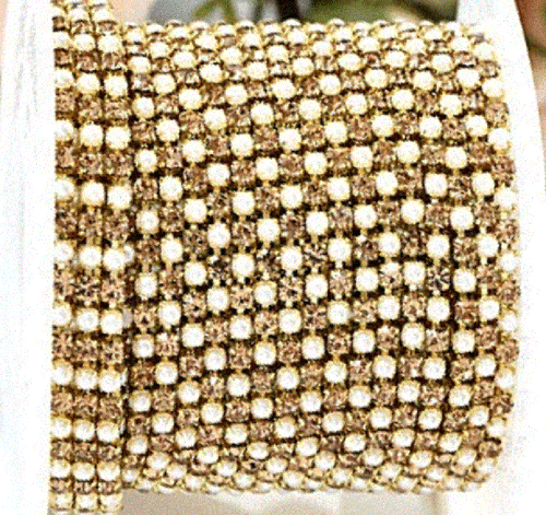 2MM Diamante Rhinestone Clear Crystal & Pearl Chain trim Silver Base A Quality - Picture 8 of 26