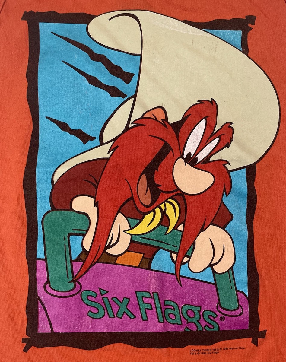 Vtg 1996 Six Flags Orange Tank Top Shirt Yosemite Sam Looney