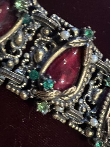 BRACCIALE SELRO SELINI VINTAGE SEMI PERLE STRASS VERDE PANNELLO 7" BAROCCO EU - Foto 15 di 17