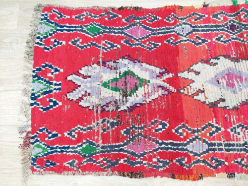 Moroccan Vintage Red Area Rug 2x5 Handmade Berber Geometric Tribal Azilal Runner - Picture 5 of 8